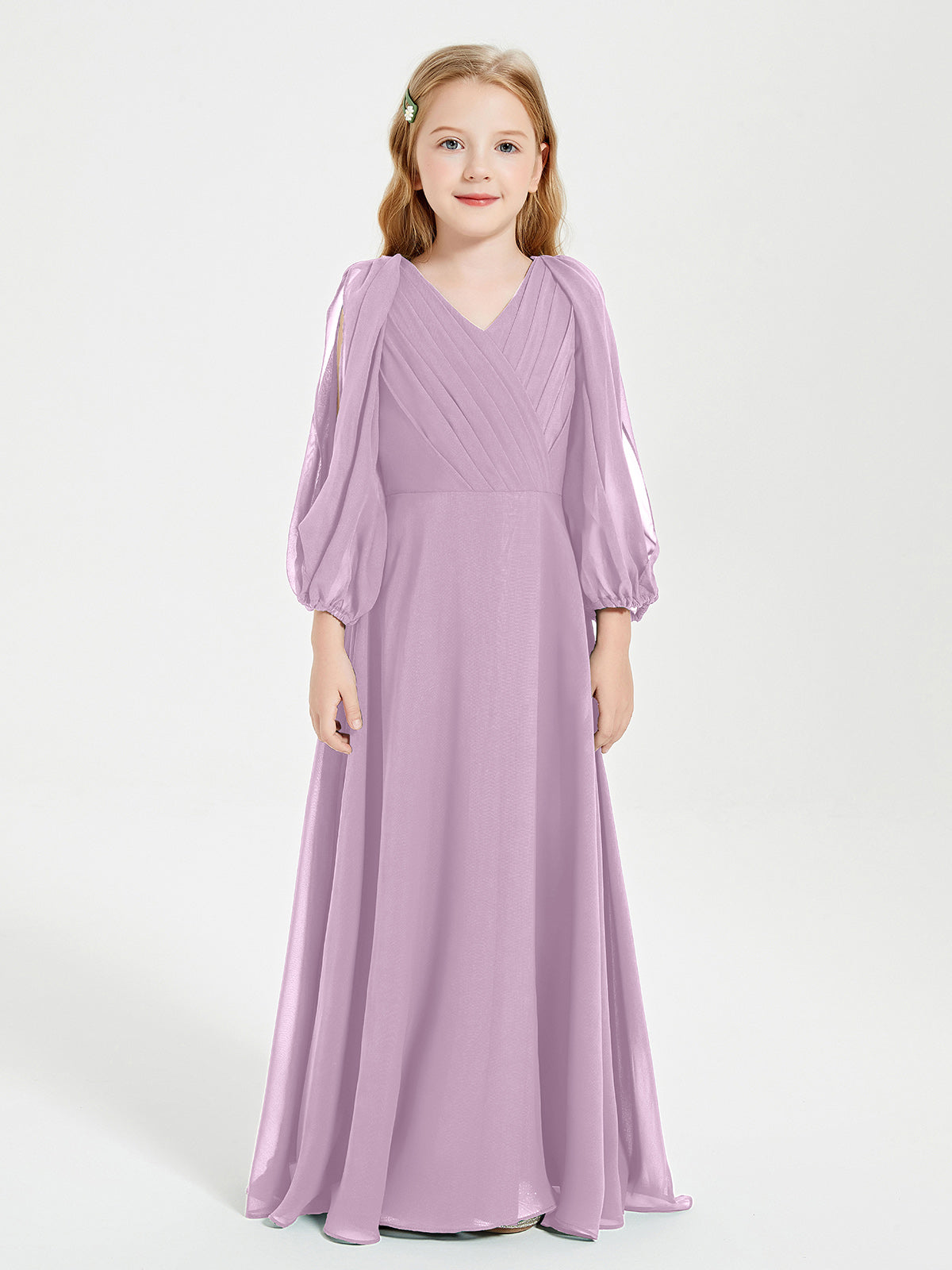 Modest Long Sleeved Junior Bridesmaid Gowns Wisteria